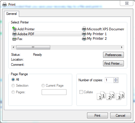 Choose a printer and click print