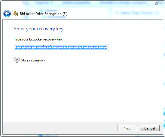 type recovery key in box