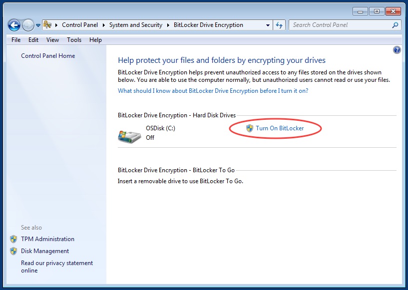 click turn on bitlocker